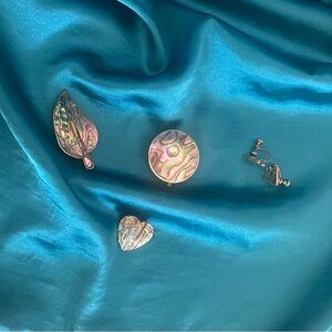 Vintage Alpaca/Mexican Silver Abalone Shell Jewelry Set and Medication Container